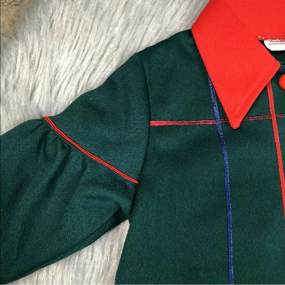 Vintage Sears Toddler Girls Red Green Polyester Shirt Pant Set 1970s Fall